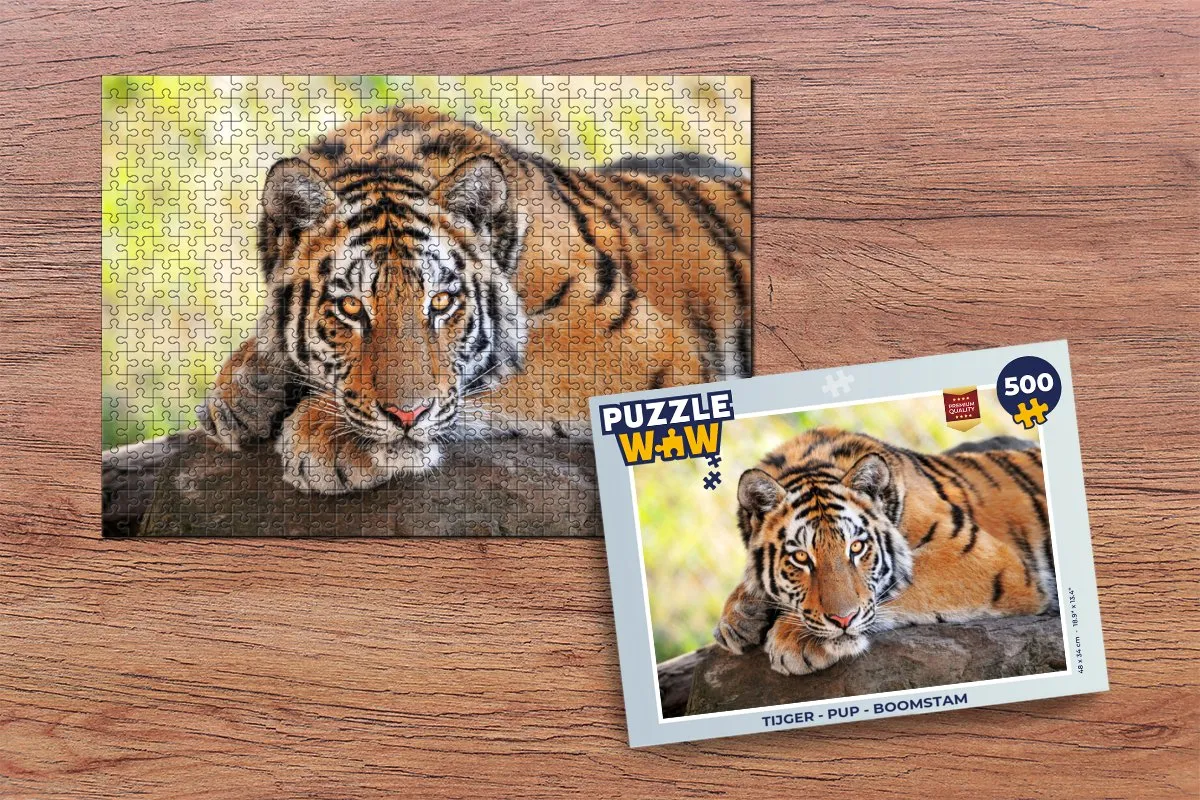 PuzzleWow Tijger Pup Boomstam Legpuzzel 500 Stuks - Multicolor