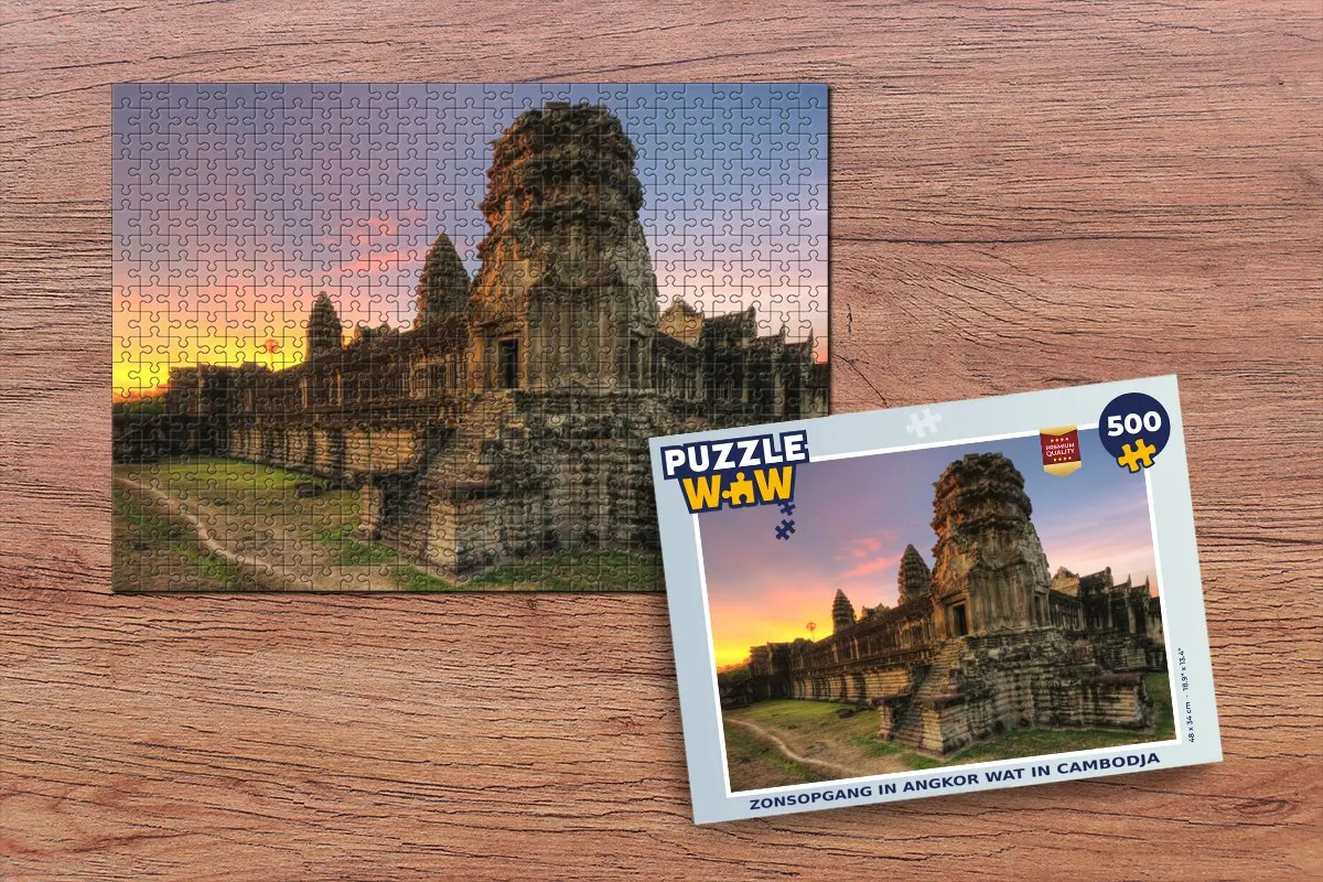 PuzzleWow Legpuzzel Zonsopgang Angkor Wat 500 Stuks - Multicolor