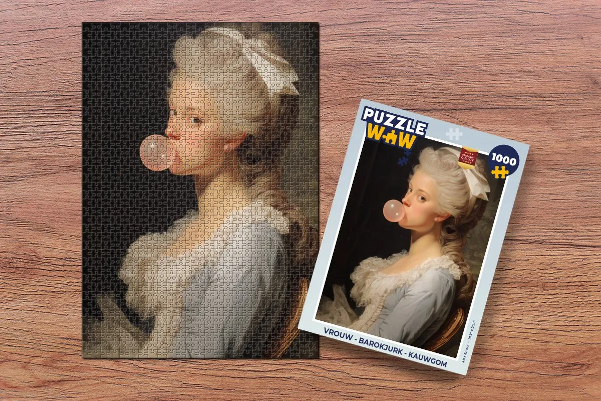 PuzzleWow Legpuzzel 1000 Stuks - Vrouw Barokjurk Kauwgom