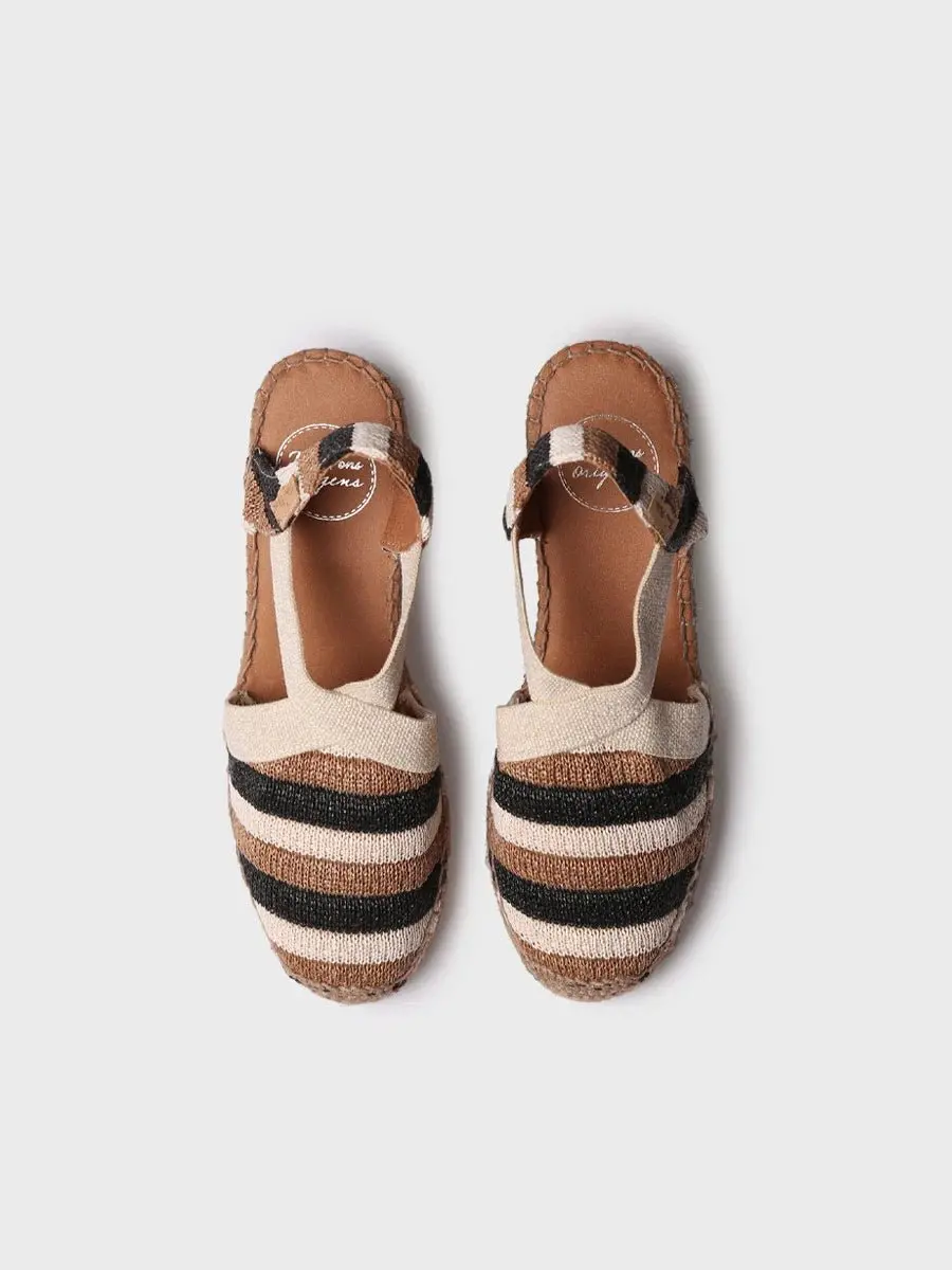 Gestreepte espadrille met sleehak en elastische bandjes