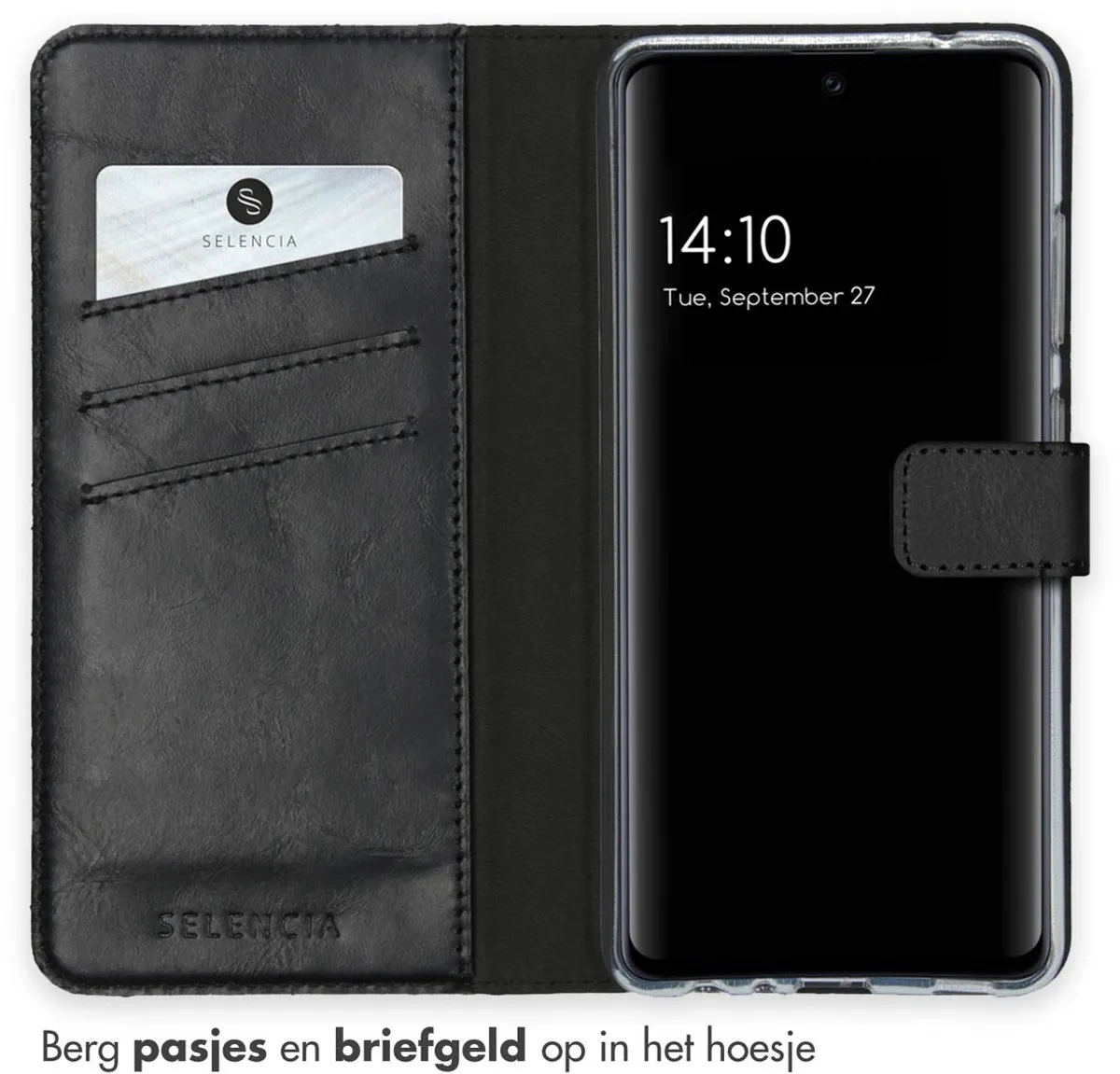 Selencia Hoesje Samsung Galaxy A52 - Echt Lederen Bookcase Zwart