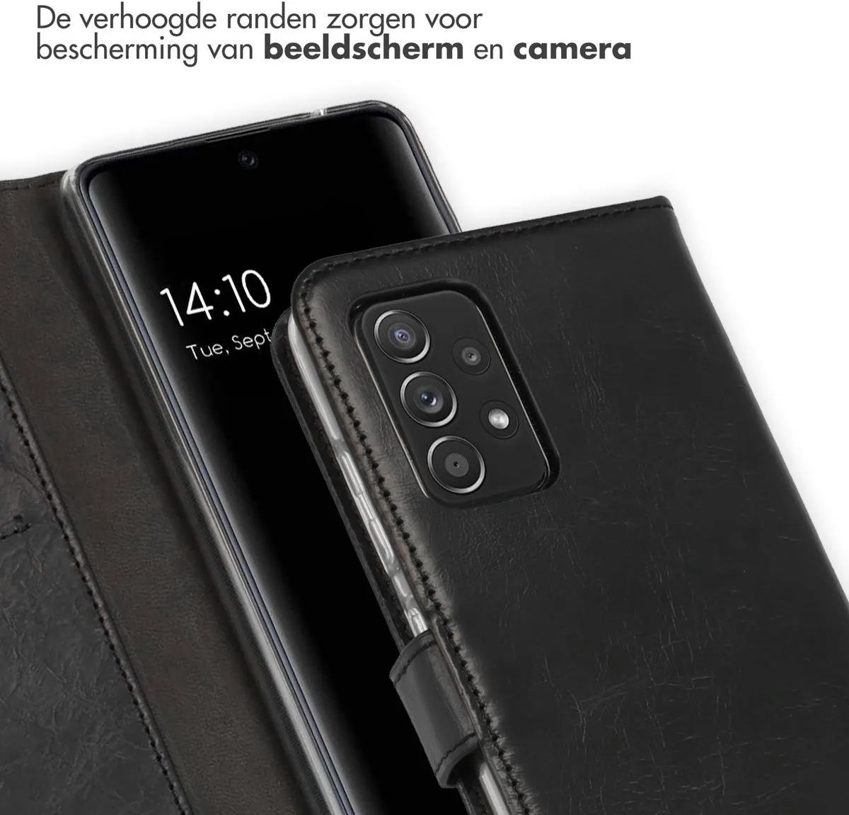 Selencia Hoesje Samsung Galaxy A52 - Echt Lederen Bookcase Zwart
