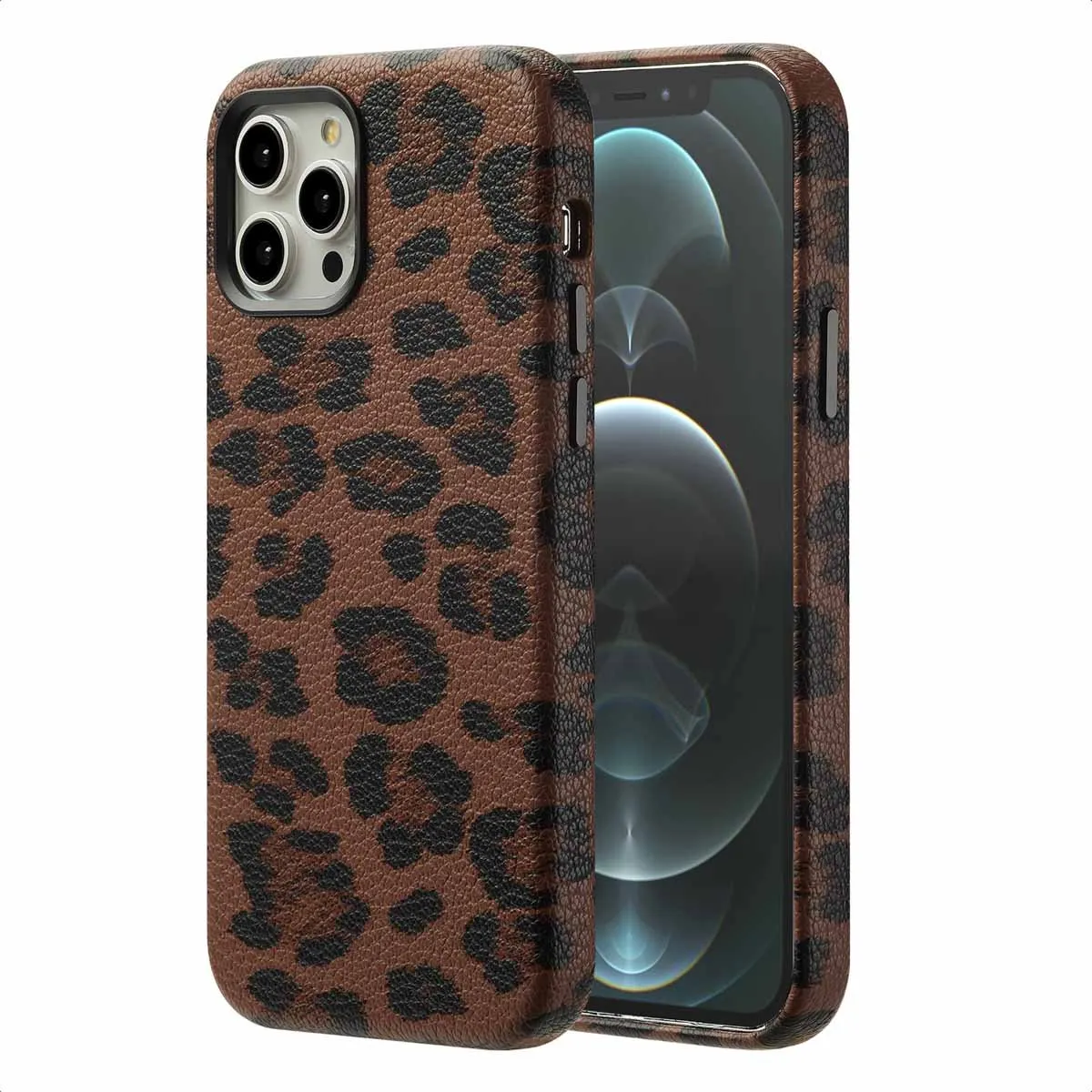 Selencia Hoesje iPhone 12 Pro/12 - Sabi Backcover Panterprint - Mocha Brown