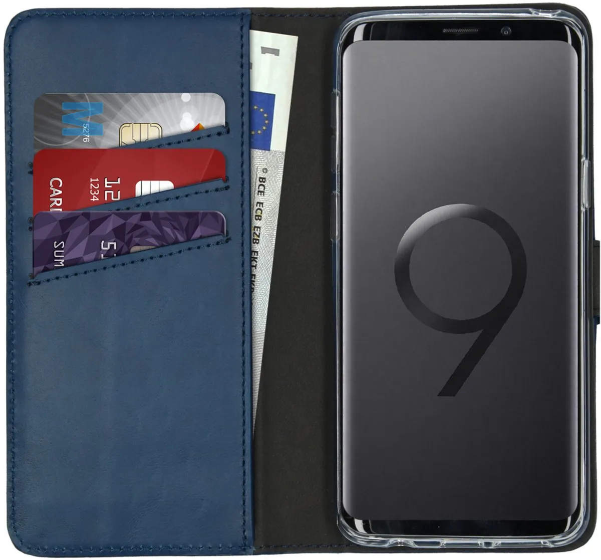 Selencia Hoesje Samsung Galaxy S9 - Echt Lederen Bookcase - Blauw