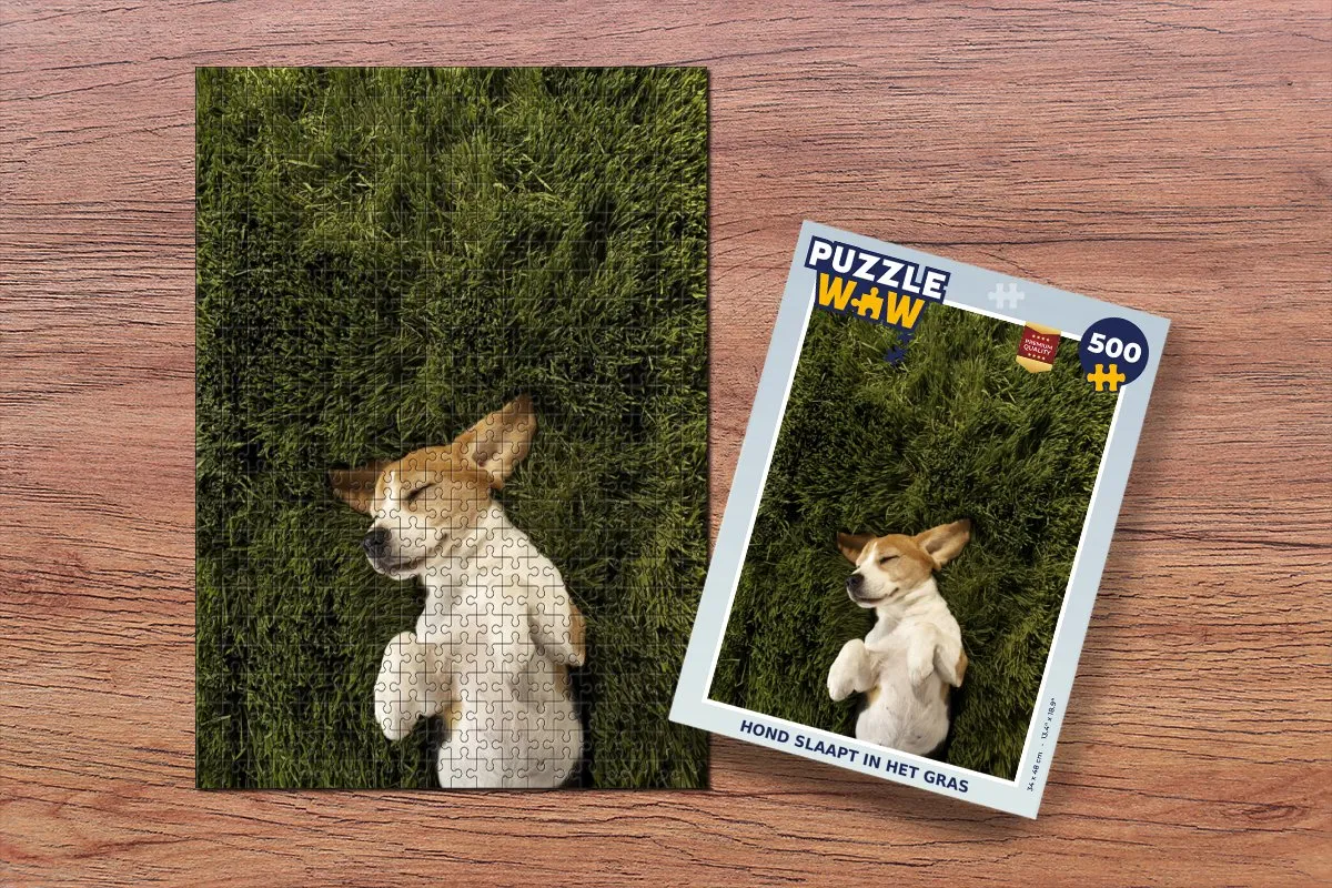 PuzzleWow Legpuzzel Hond slaapt in het gras 500 Stuks - Multicolor
