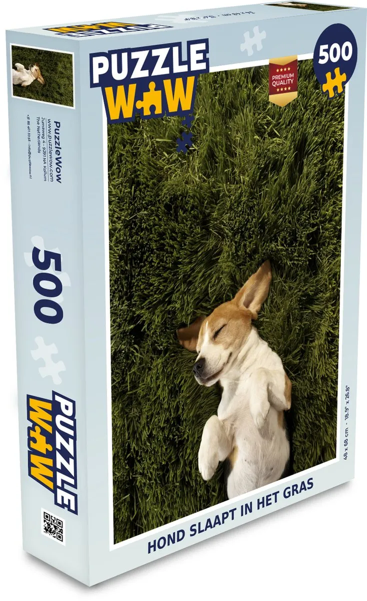PuzzleWow Legpuzzel Hond slaapt in het gras 500 Stuks - Multicolor