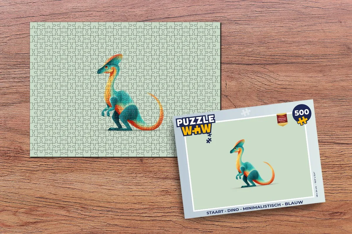 PuzzleWow Dino Minimalistische Puzzel 500 Stuks - Blauw Staart
