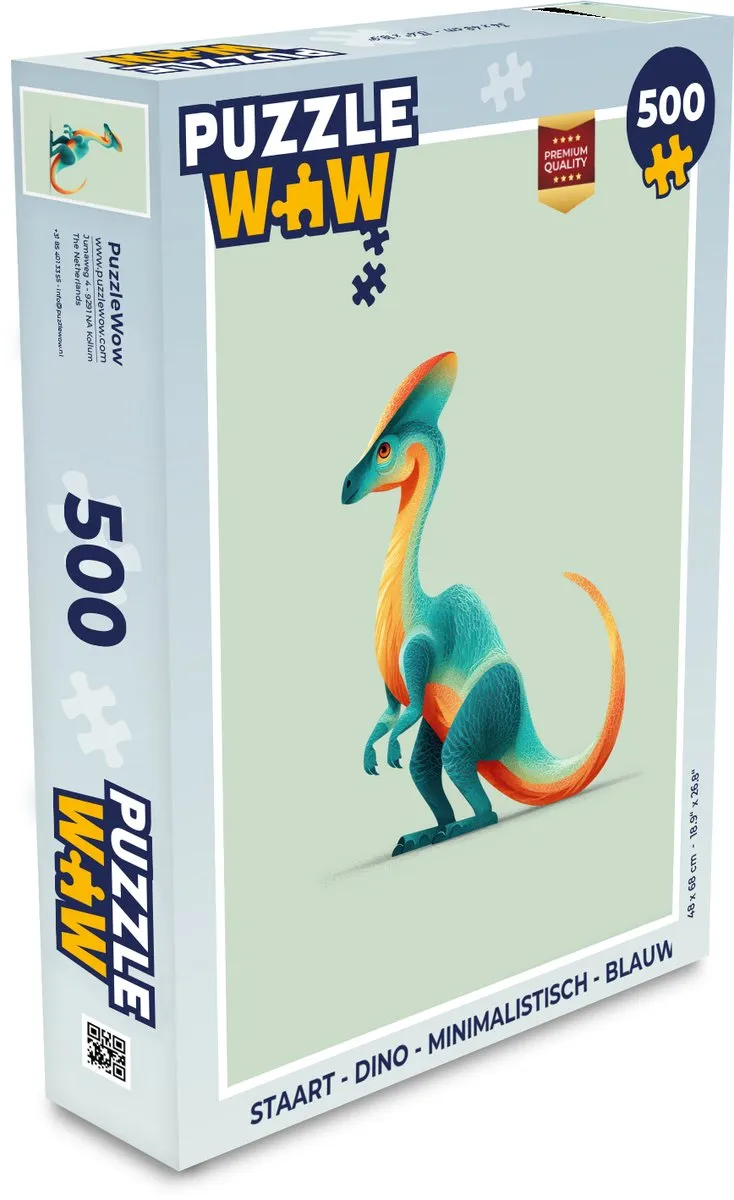 PuzzleWow Dino Minimalistische Puzzel 500 Stuks - Blauw Staart