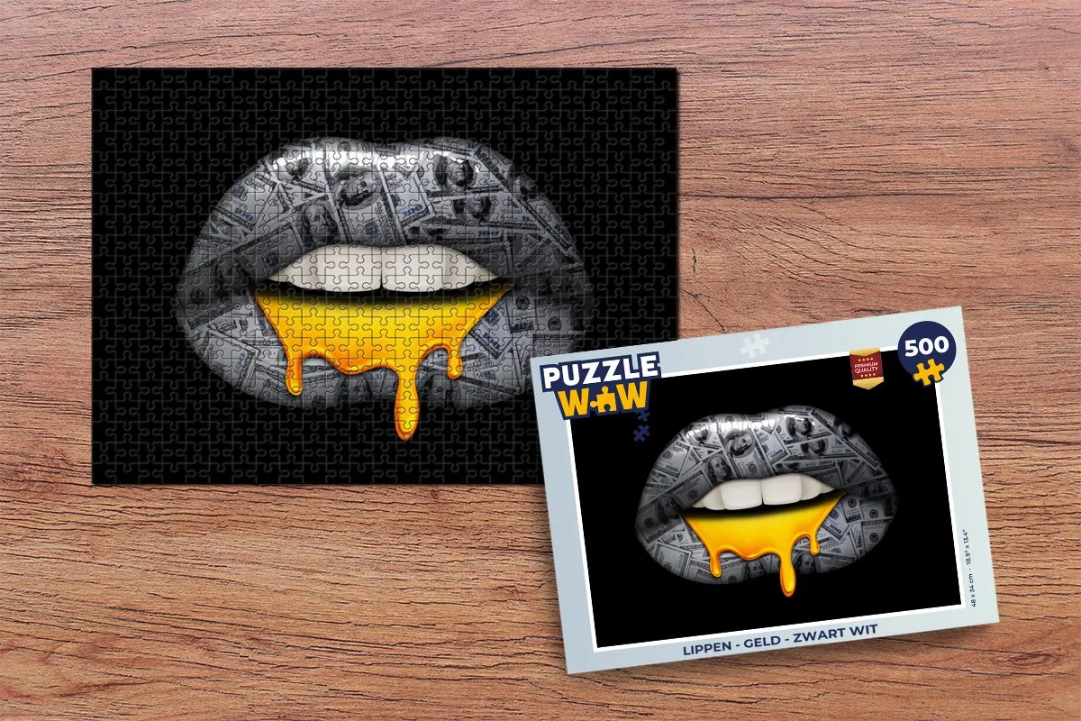 PuzzleWow Lippen - Geld Puzzel 500 Stuks - Multicolor