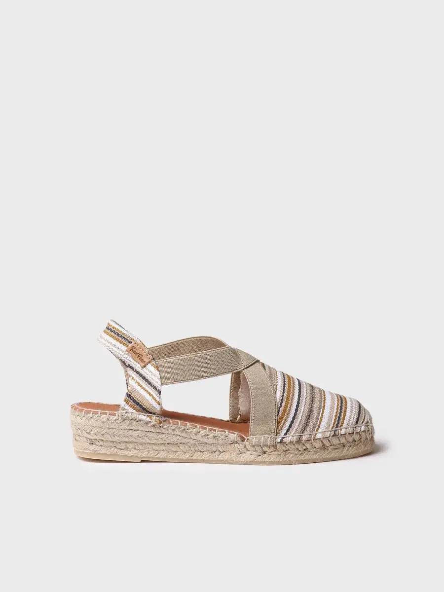 Veganistische espadrille van gestreept katoen voor dames met sleehak
