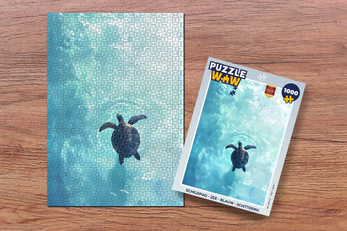 PuzzleWow Schildpad Zee Legpuzzel 1000 Stuks - Blauw Schittering