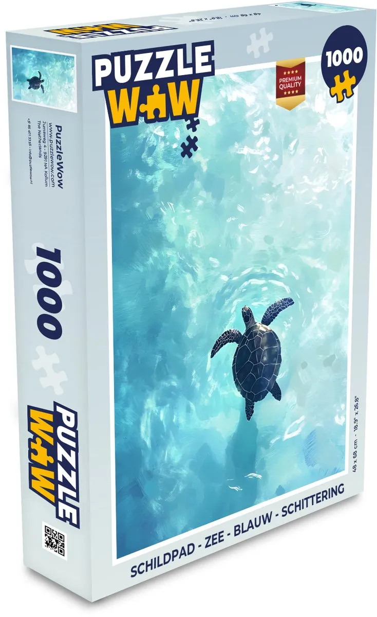 PuzzleWow Schildpad Zee Legpuzzel 1000 Stuks - Blauw Schittering