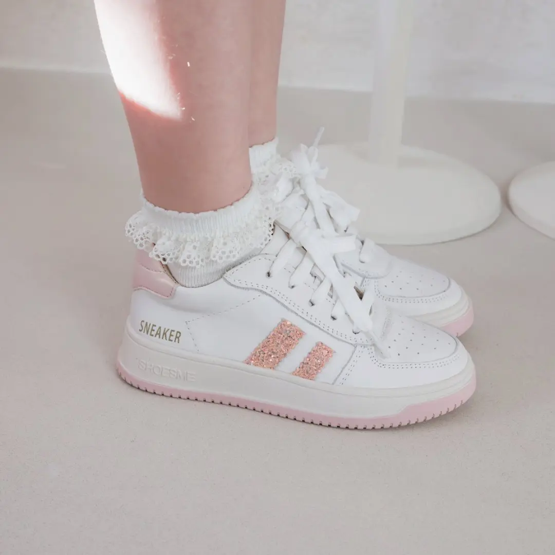 Shoesme Wit-Roze Sneaker - Sneakers Kinderen - Meisjes - White Pink Glitter - Microfiber leer - Maat 28 - afbeelding 6 van 6