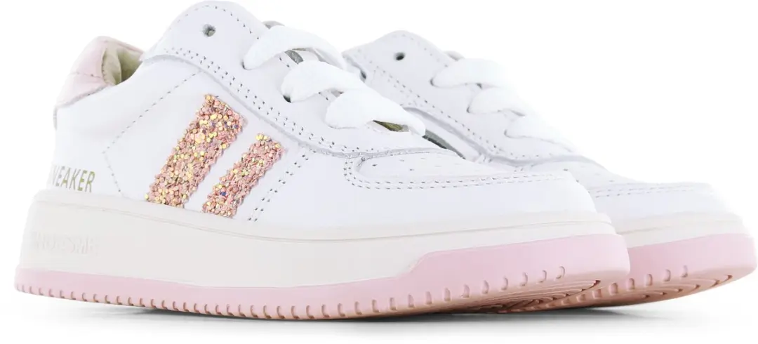 Shoesme Wit-Roze Sneaker - Sneakers Kinderen - Meisjes - White Pink Glitter - Microfiber leer - Maat 28 - afbeelding 3 van 6