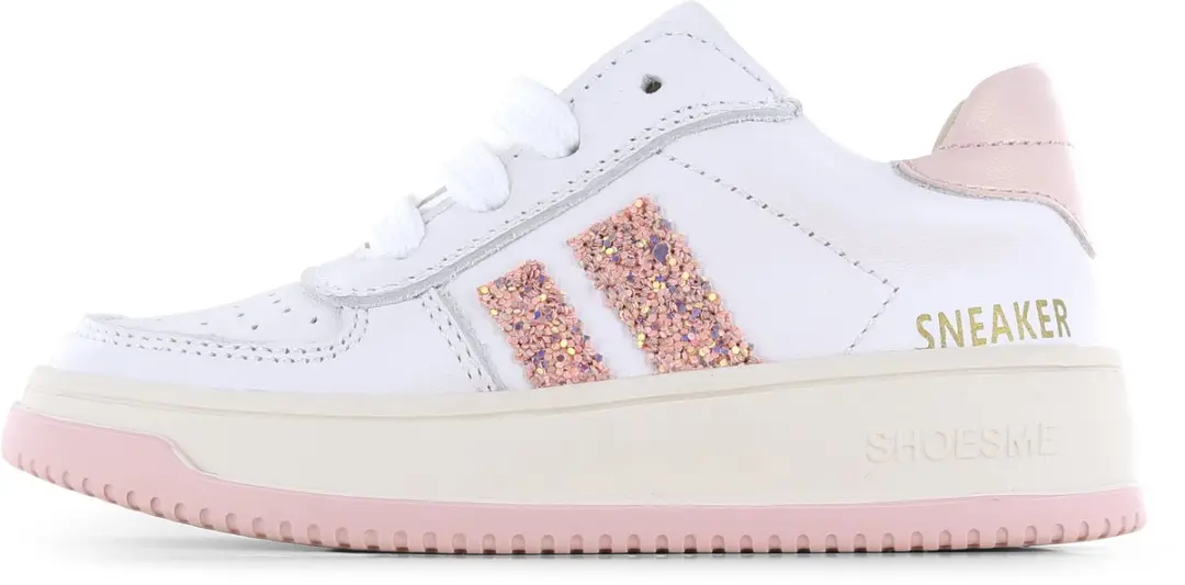 Shoesme Wit-Roze Sneaker - Sneakers Kinderen - Meisjes - White Pink Glitter - Microfiber leer - Maat 28 - afbeelding 2 van 6