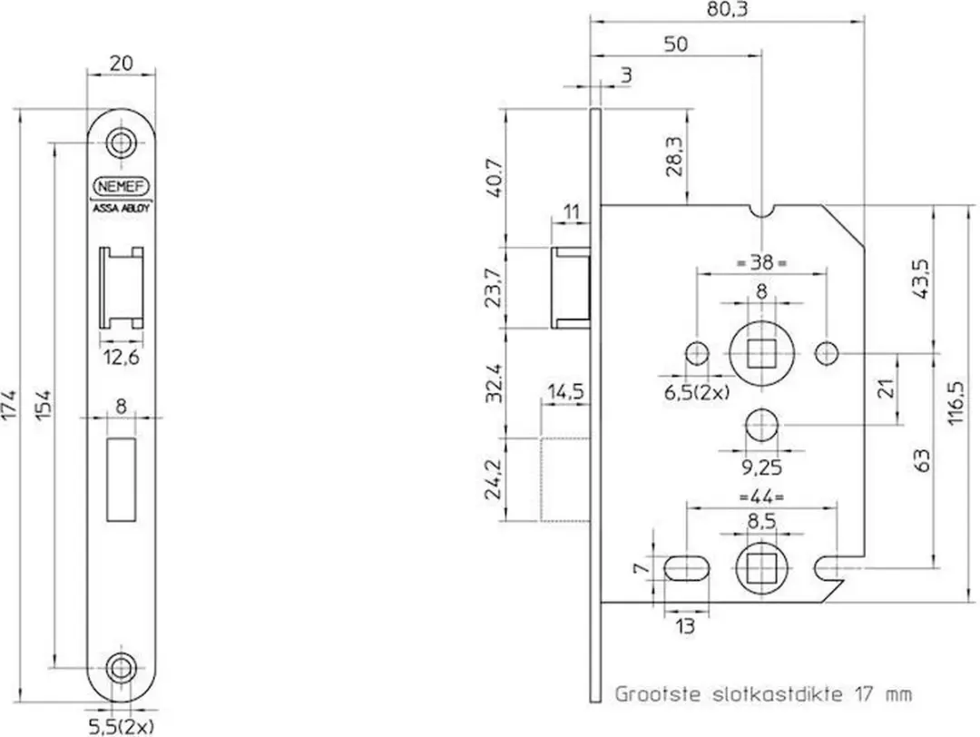 Nemef v/b Slot 1264/5-50 DIN Links 63mm - Staal - afbeelding 2 van 2