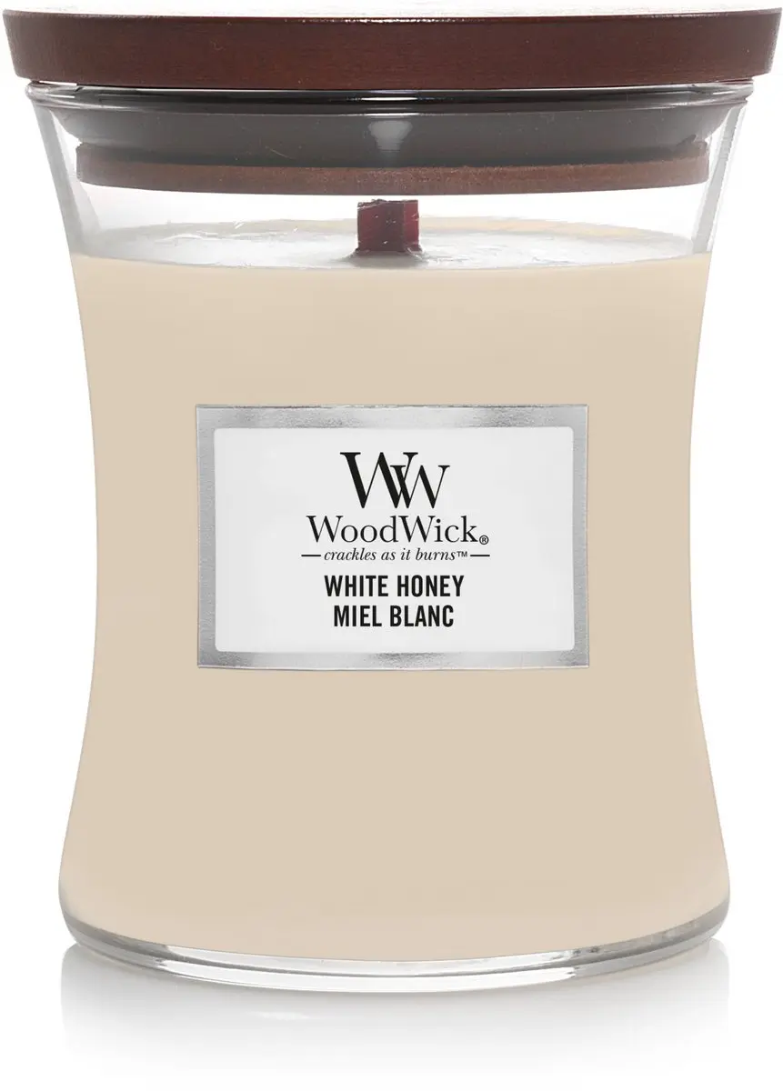 Woodwick Hourglass Geurkaars - White Honey 60 uur - Wit - afbeelding 2 van 3