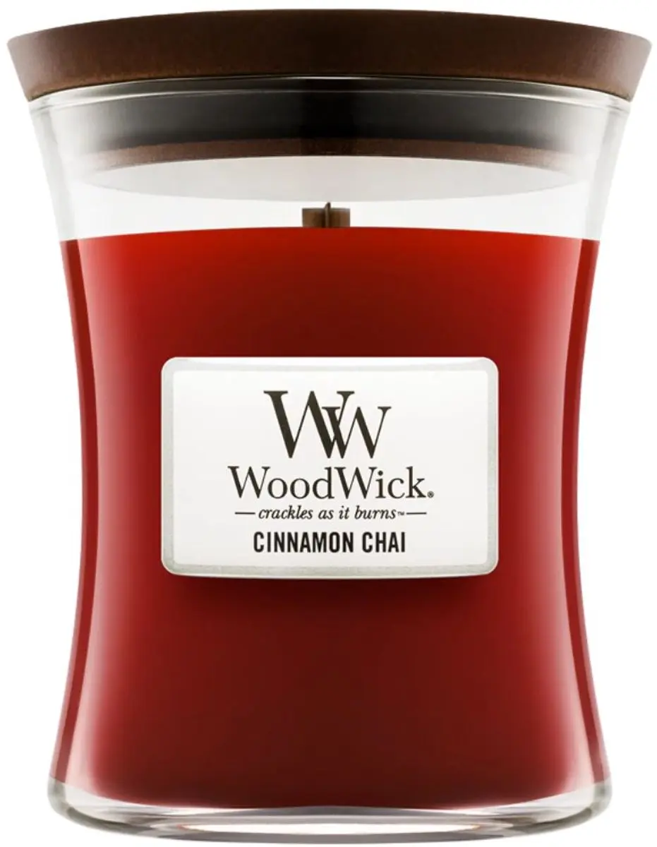 Woodwick Hourglass Geurkaars - Cinnamon Chai 60u - Rood - afbeelding 4 van 6