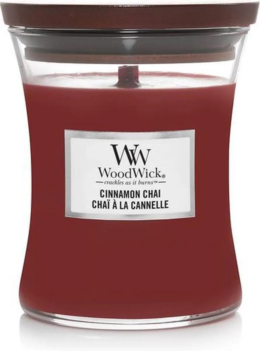 Woodwick Hourglass Geurkaars - Cinnamon Chai 60u - Rood - afbeelding 2 van 6