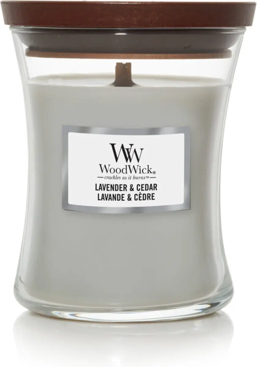 Woodwick Hourglass Geurkaars Lavender & Cedar 60 uur - Paars