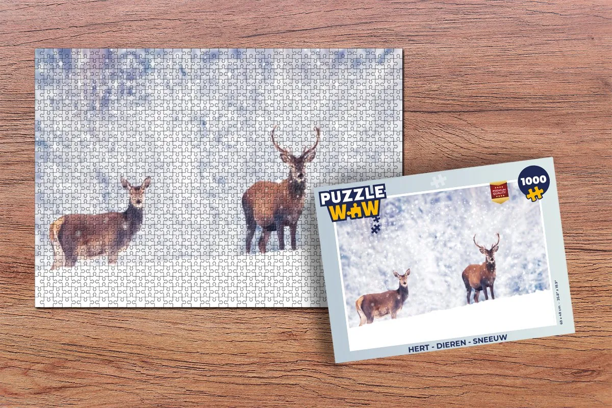 PuzzleWow Hert Dieren Sneeuw Legpuzzel 1000 Stuks - Multicolor