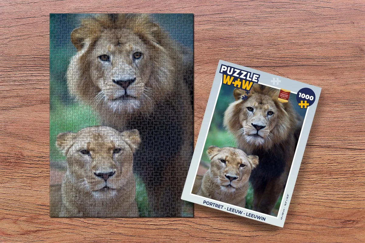 PuzzleWow Portret Leeuw Legpuzzel 1000 Stuks - Multicolor