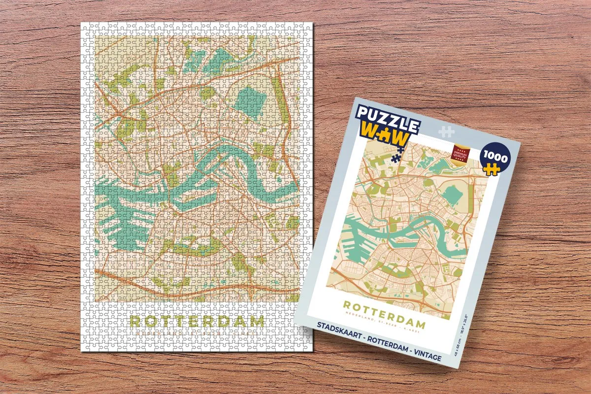PuzzleWow Stadskaart Rotterdam Vintage Legpuzzel 1000 Stuks - Multicolor