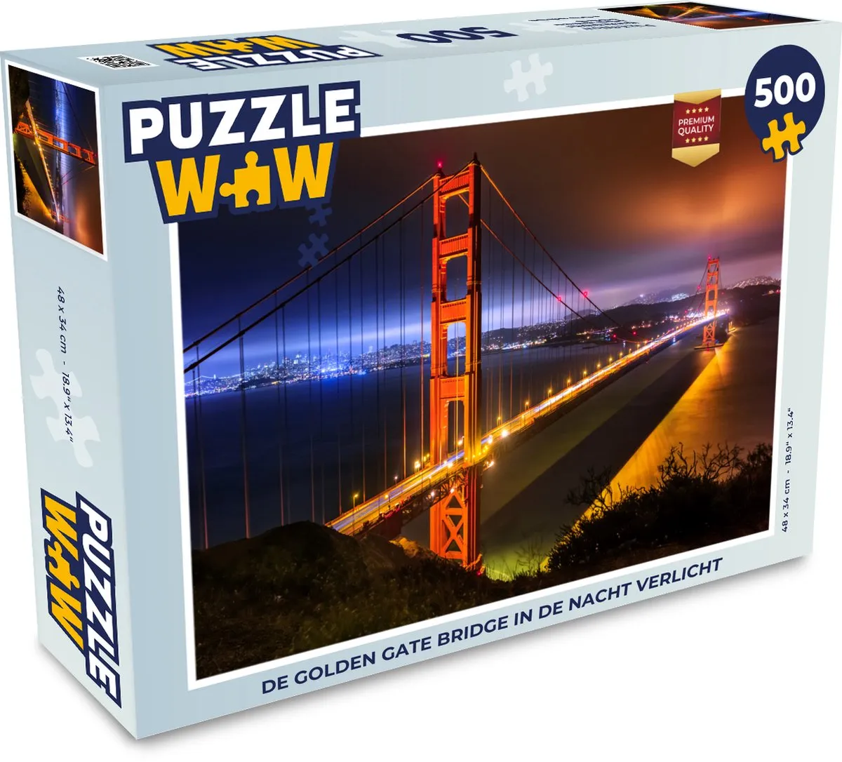 PuzzleWow Legpuzzel Golden Gate Bridge Nachtverlichting 500 Stuks - Multicolor