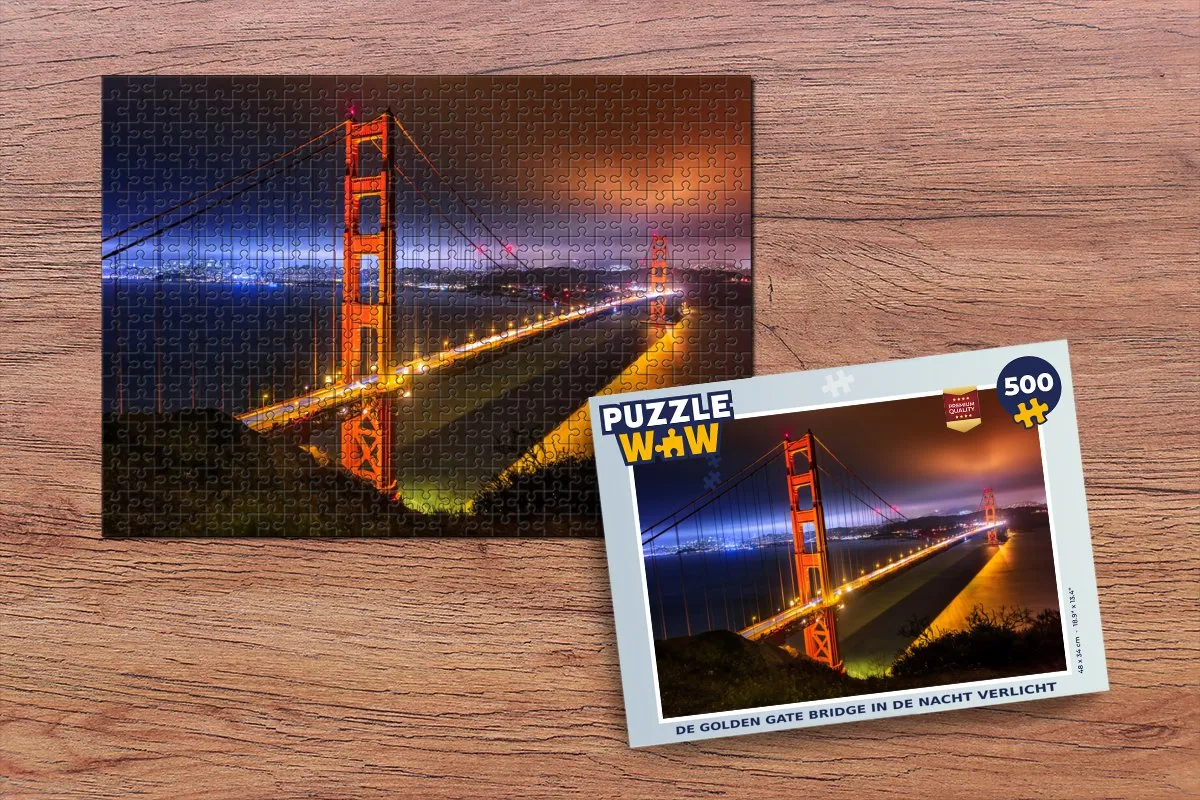 PuzzleWow Legpuzzel Golden Gate Bridge Nachtverlichting 500 Stuks - Multicolor