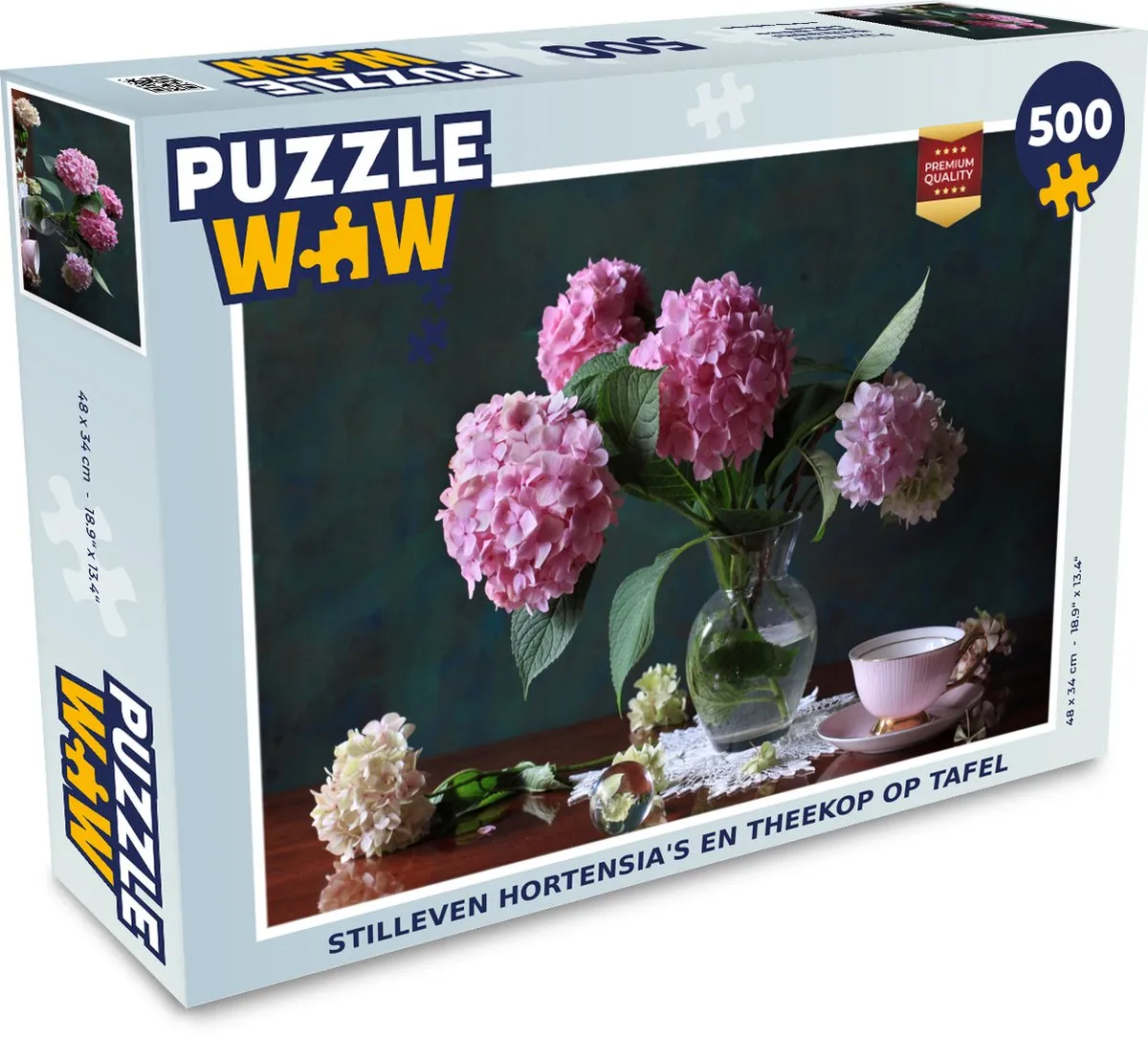 PuzzleWow Legpuzzel Hortensia's & Theekop 500 Stuks - Multicolor
