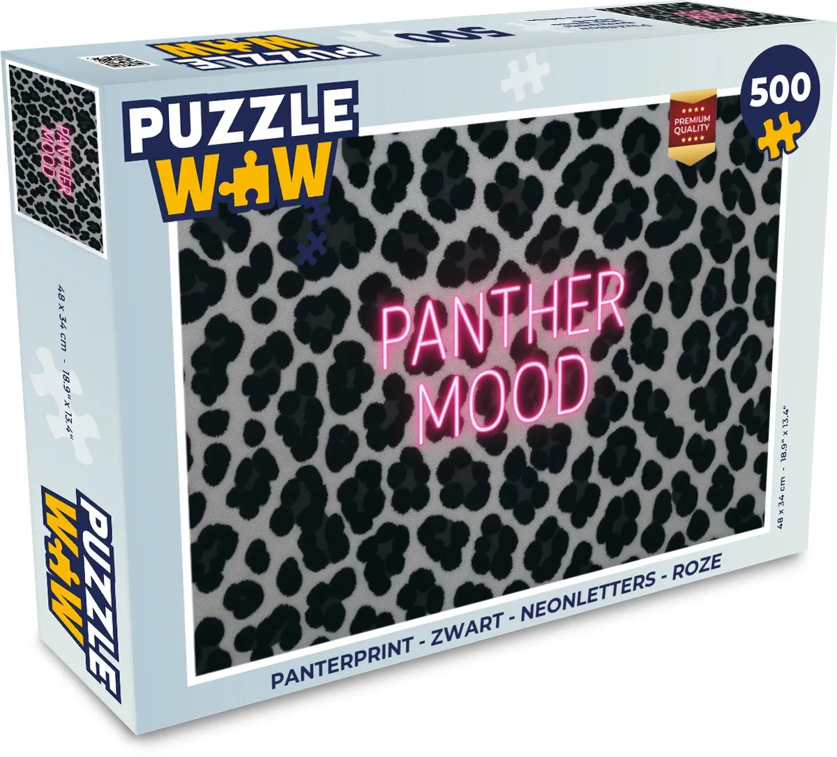 PuzzleWow Panterprint Legpuzzel 500 Stuks - Neon Roze