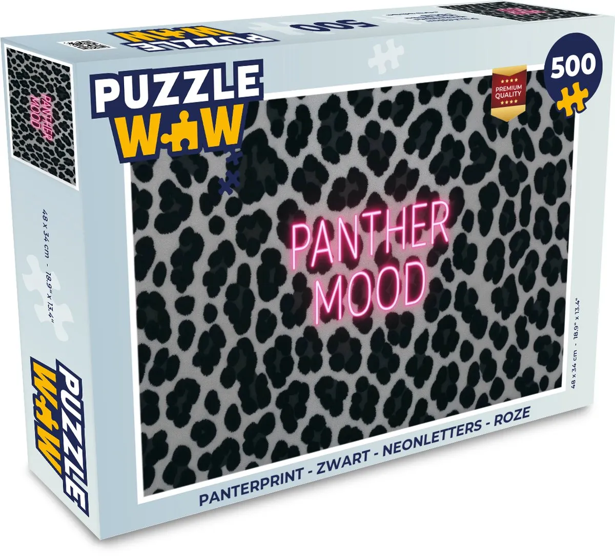 PuzzleWow Panterprint Legpuzzel 500 Stuks - Neon Roze