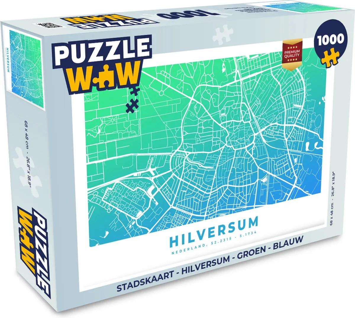 PuzzleWow Stadskaart Hilversum Legpuzzel 1000 Stuks - Multicolor