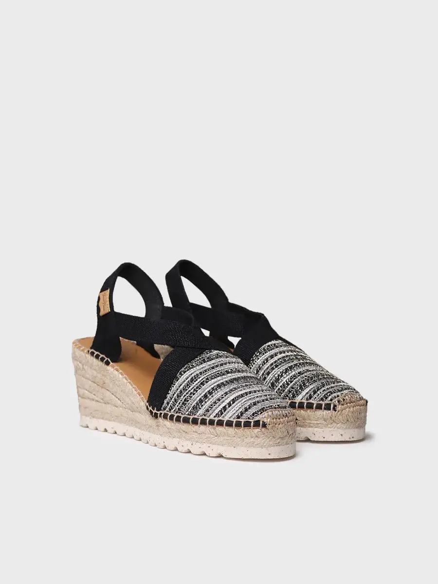 Espadrilles met middelhoge sleehak in veelkleurige stof met een glanzende afwerk