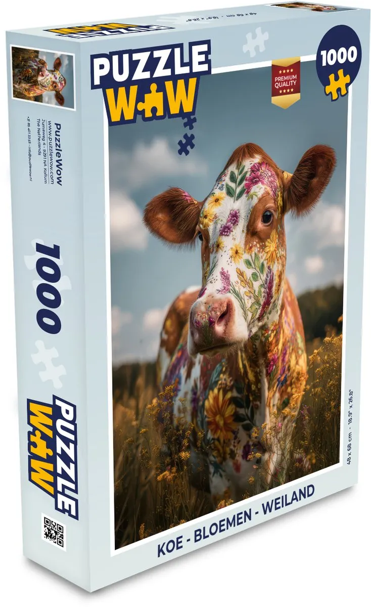 PuzzleWow Koe - Bloemen - Weiland Legpuzzel 1000 Stuks