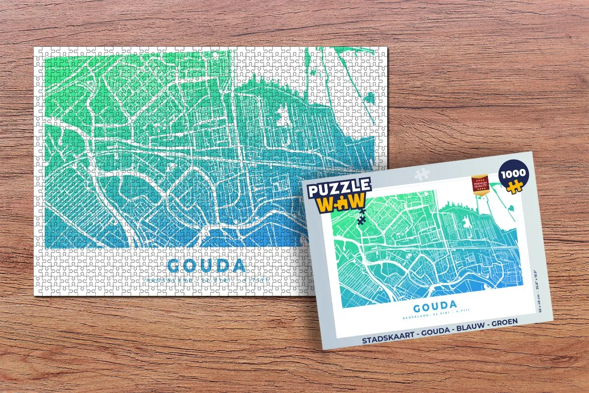 PuzzleWow Stadskaart Gouda Legpuzzel 1000 Stuks - Multicolor
