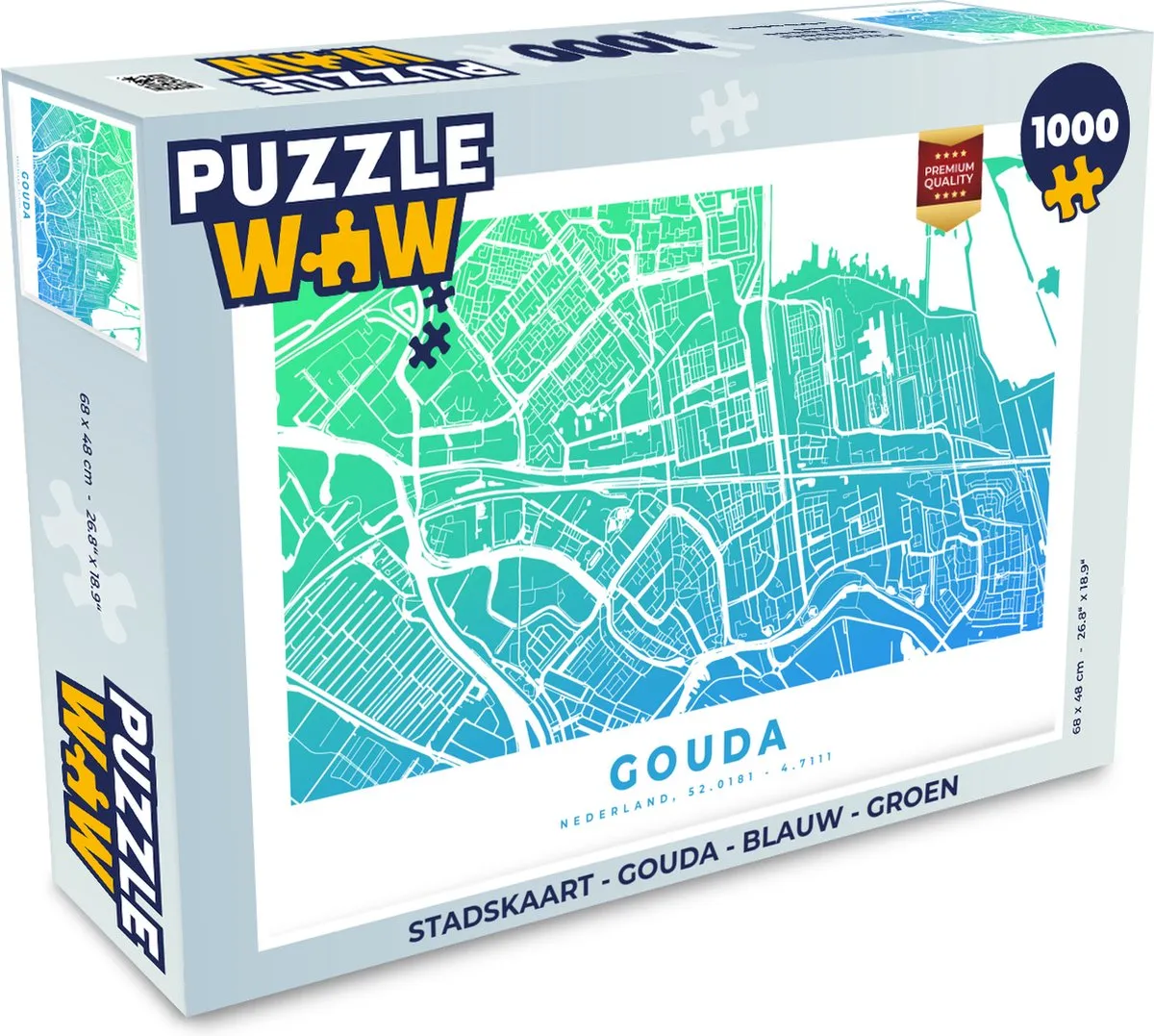 PuzzleWow Stadskaart Gouda Legpuzzel 1000 Stuks - Multicolor