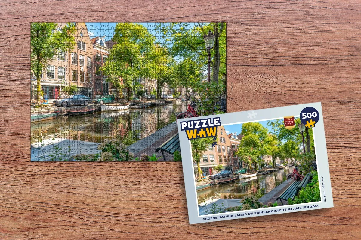 PuzzleWow Legpuzzel Groene natuur langs de Prinsengracht 500 Stuks - Multicolor
