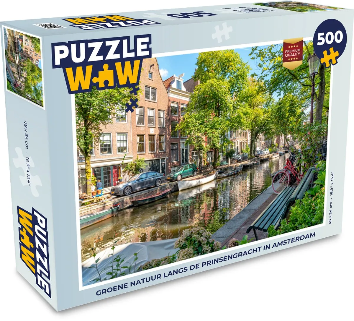 PuzzleWow Legpuzzel Groene natuur langs de Prinsengracht 500 Stuks - Multicolor
