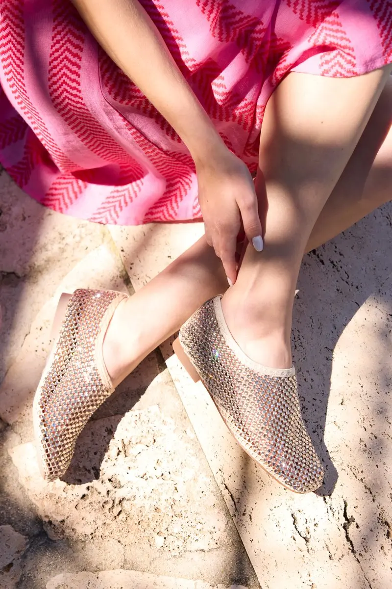 La Strada Flats Met Steentjes Beige Mesh