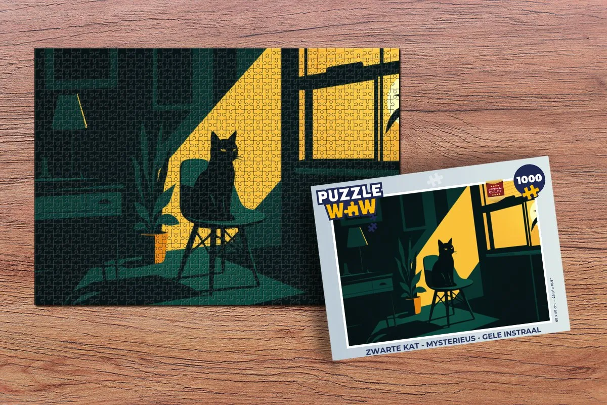 PuzzleWow Legpuzzel Zwarte Kat Mysterieus 1000 Stuks