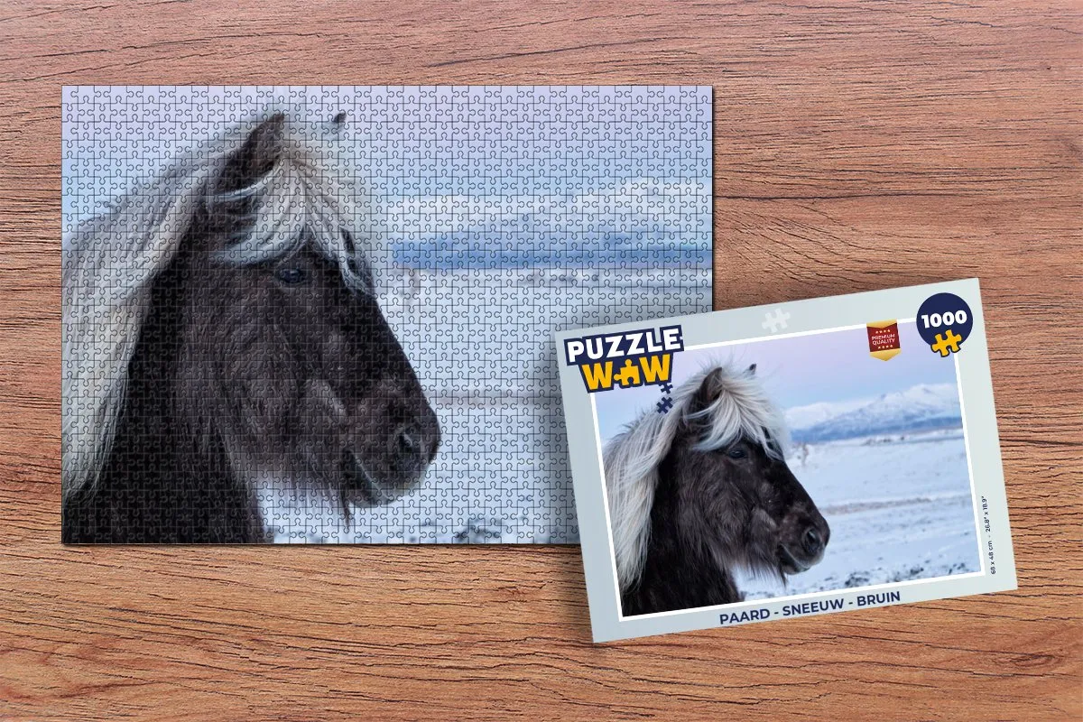 PuzzleWow Paard Sneeuw Bruin Legpuzzel 1000 Stuks