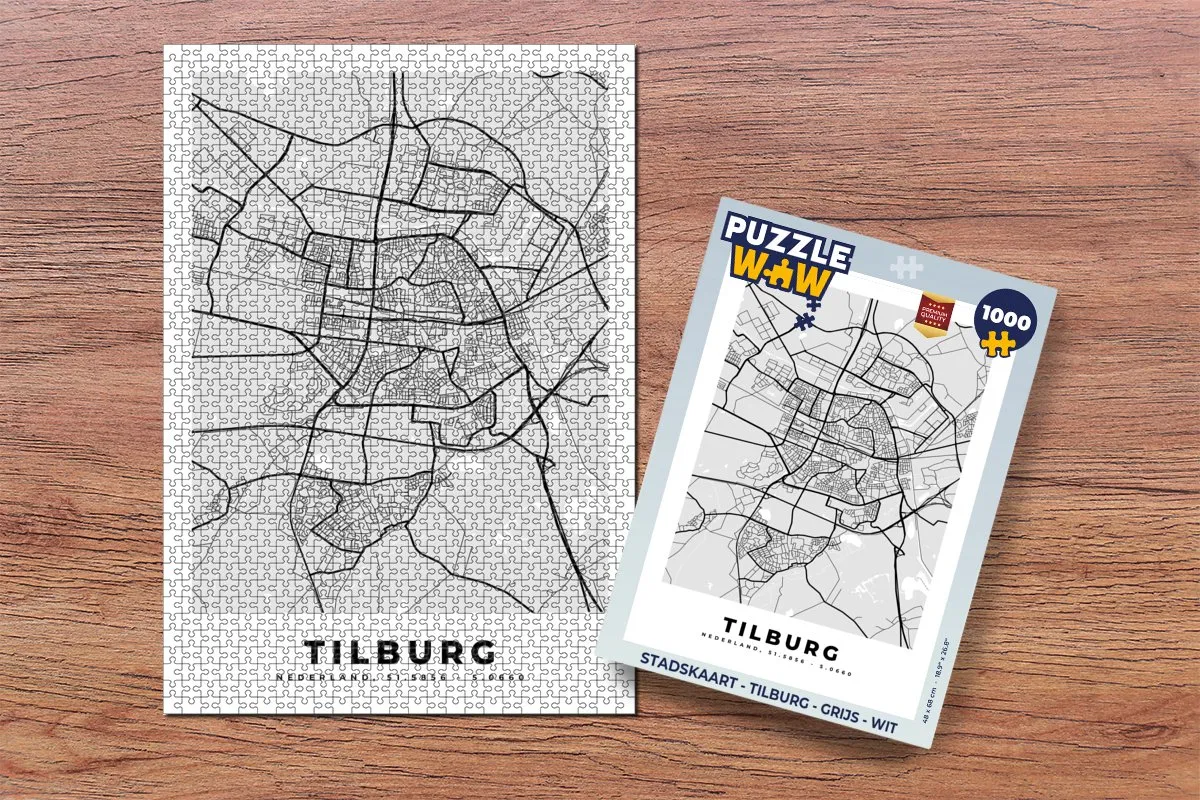 PuzzleWow Stadskaart Tilburg Legpuzzel 1000 Stuks - Multicolor