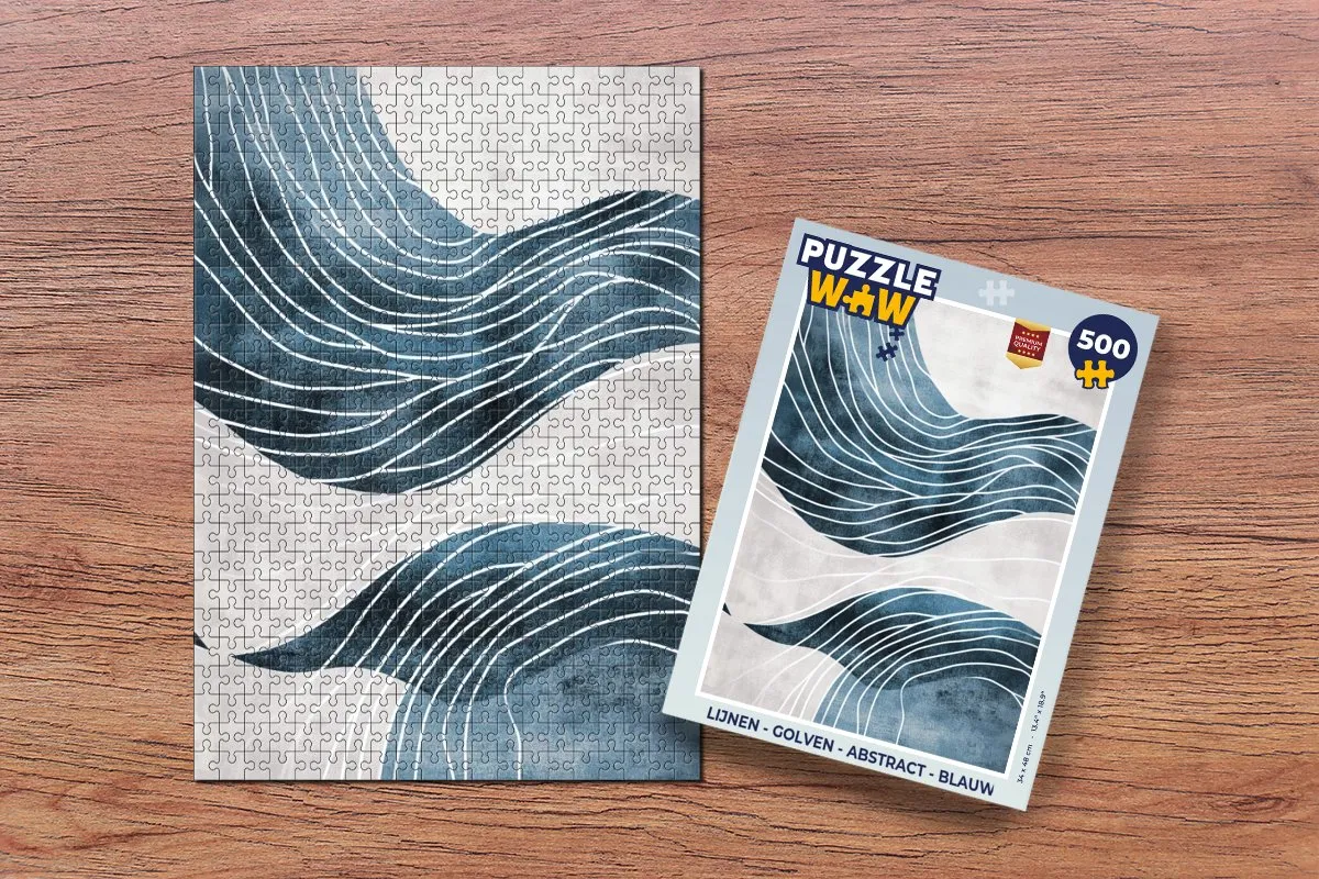 PuzzleWow Lijnen - Golven Abstract Legpuzzel 500 Stuks - Blauw