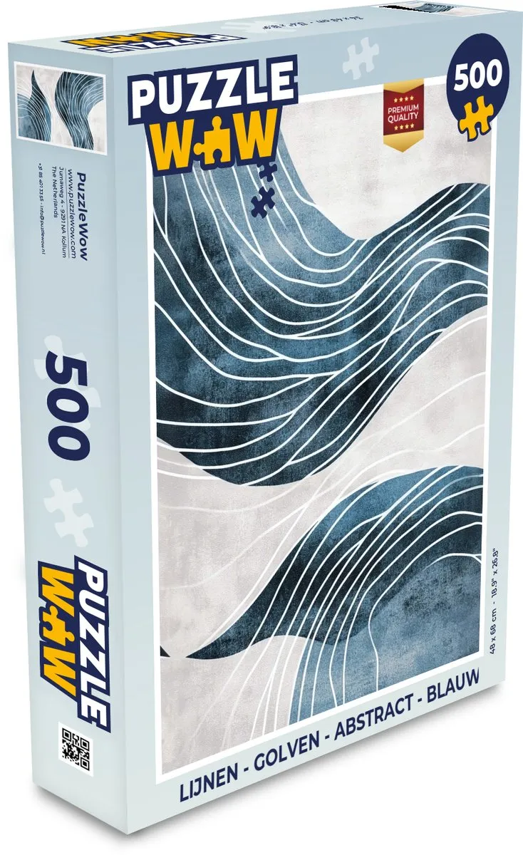 PuzzleWow Lijnen - Golven Abstract Legpuzzel 500 Stuks - Blauw