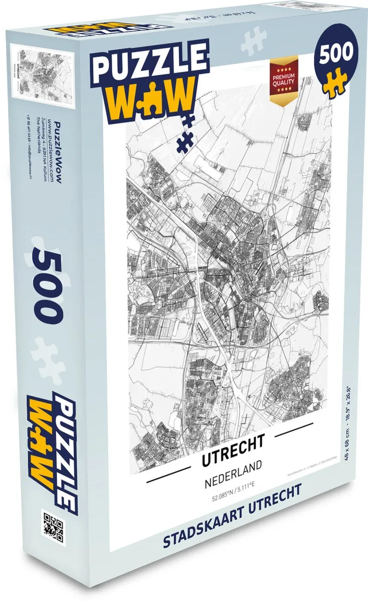 PuzzleWow Stadskaart Utrecht Legpuzzel 500 Stuks - Multicolor