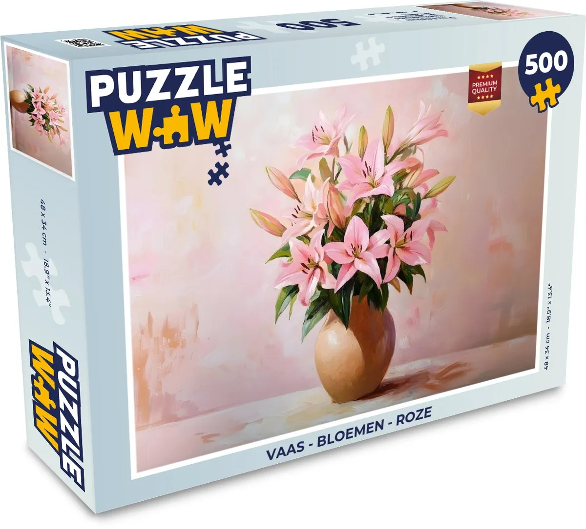 PuzzleWow Vaas Bloemen Legpuzzel 500 Stuks - Roze