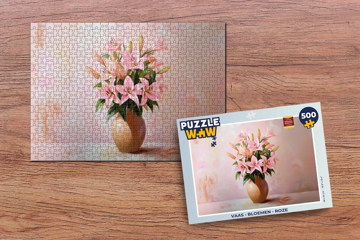 PuzzleWow Vaas Bloemen Legpuzzel 500 Stuks - Roze