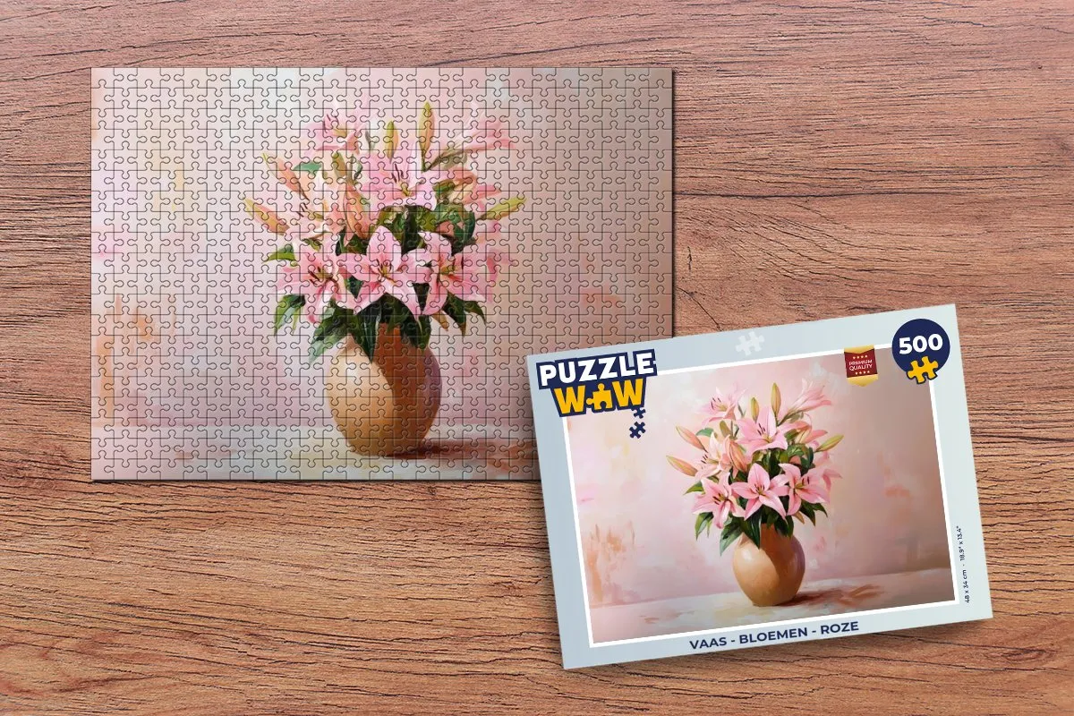PuzzleWow Vaas Bloemen Legpuzzel 500 Stuks - Roze