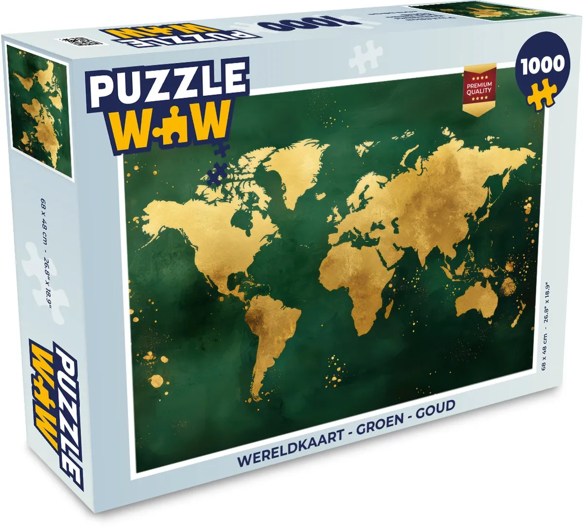 PuzzleWow Wereldkaart Legpuzzel 1000 Stuks - Groen/Goud